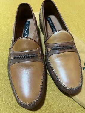 Mezlan Two-Tone Brown Tan Leather Slip-On Loafers